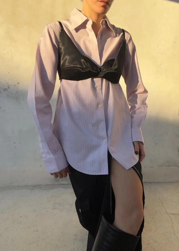 Camicia rosa classica a righe di cotone