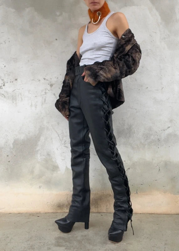 Pantaloni lacci stile motor bike neri