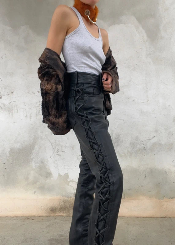 Pantaloni lacci stile motor bike neri