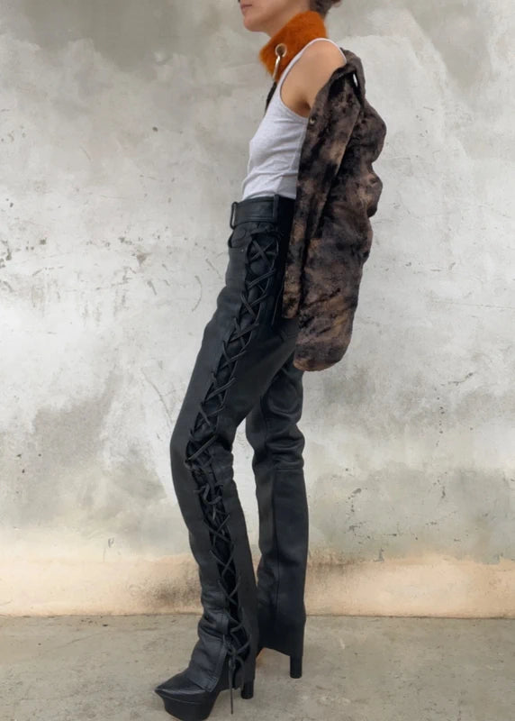 Pantaloni lacci stile motor bike neri