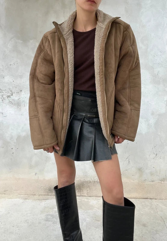 Shearling in misto lana caramello