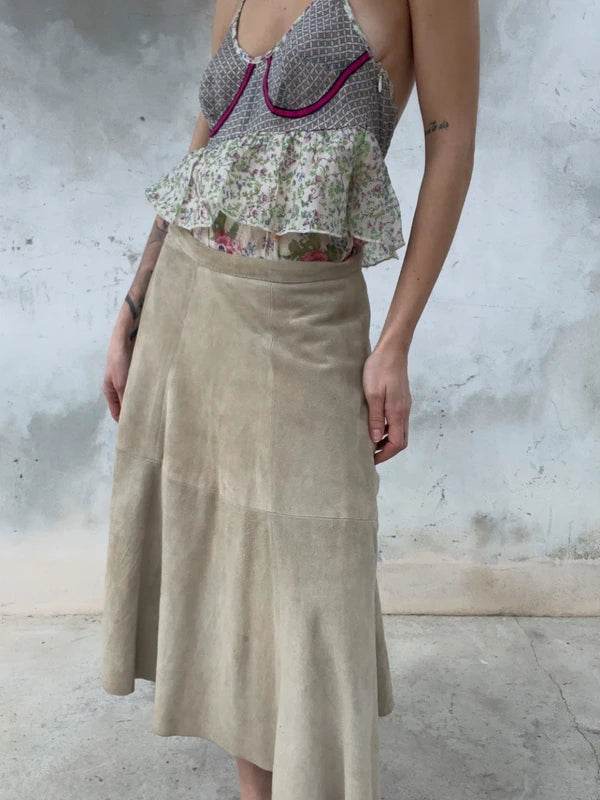 Gonna a ruota in suede vintage