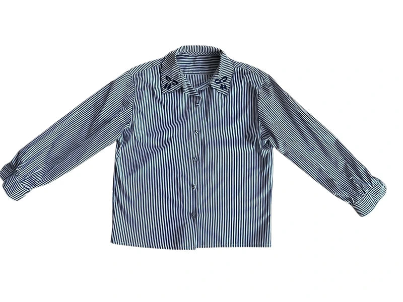 Camicia a righe blu con colletto ricamato