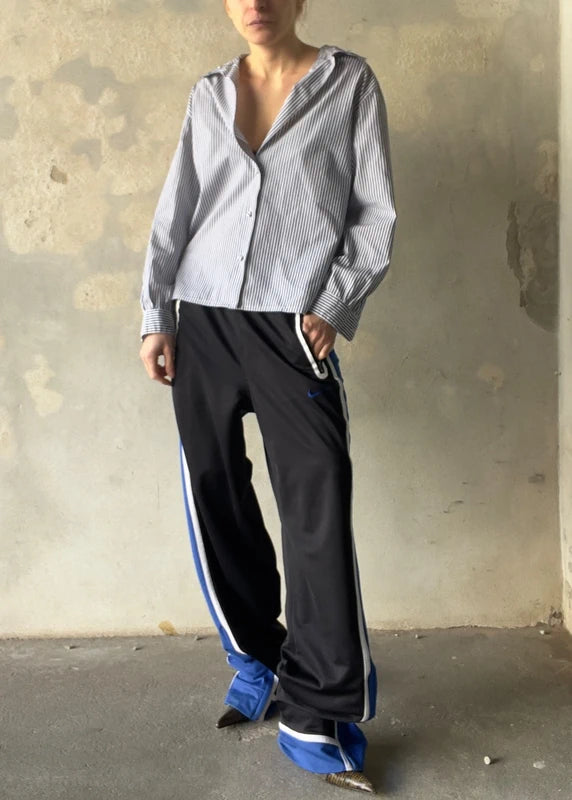 Camicia a righe blu con colletto ricamato