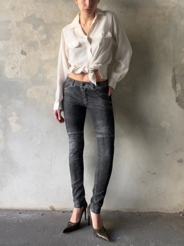 Pantalone simil suede effetto distressed/ invecchiato