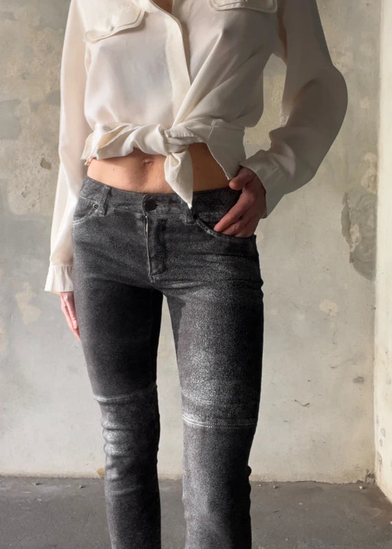 Pantalone simil suede effetto distressed/ invecchiato