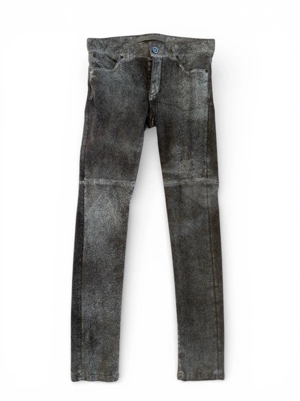 Pantalone simil suede effetto distressed/ invecchiato