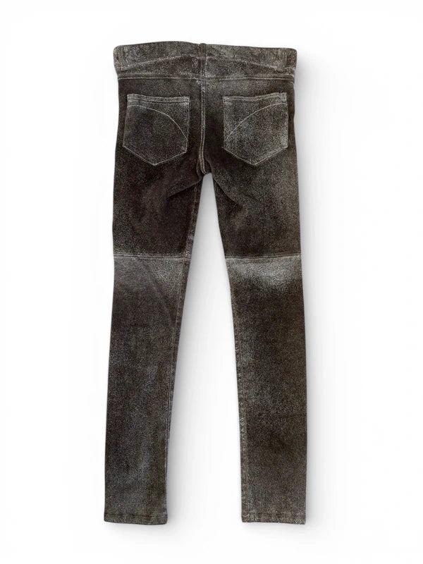 Pantalone simil suede effetto distressed/ invecchiato