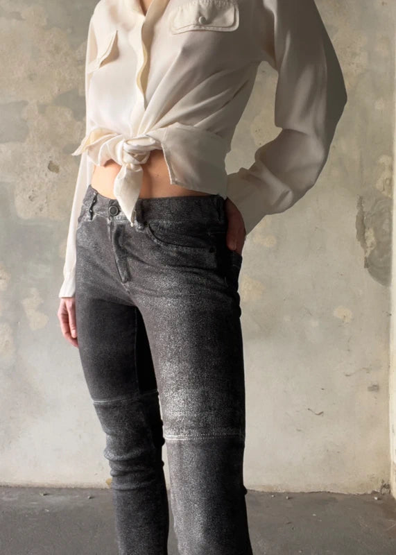 Pantalone simil suede effetto distressed/ invecchiato