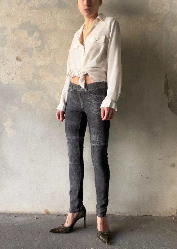 Pantalone simil suede effetto distressed/ invecchiato