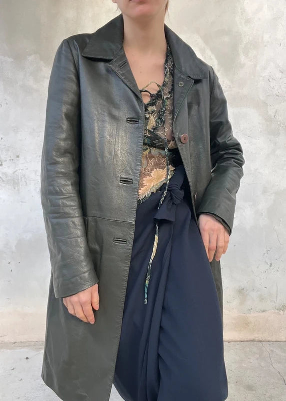 Trench in vera pelle verde scuro