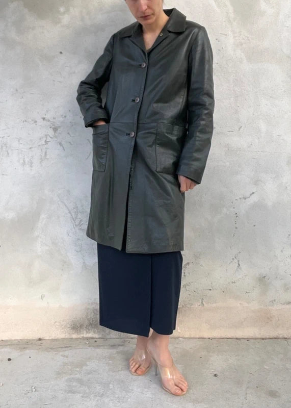 Trench in vera pelle verde scuro