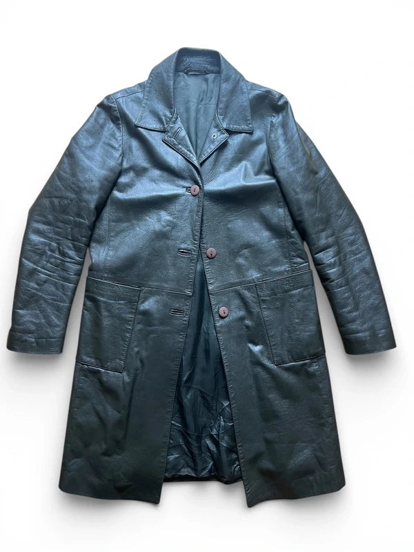 Trench in vera pelle verde scuro