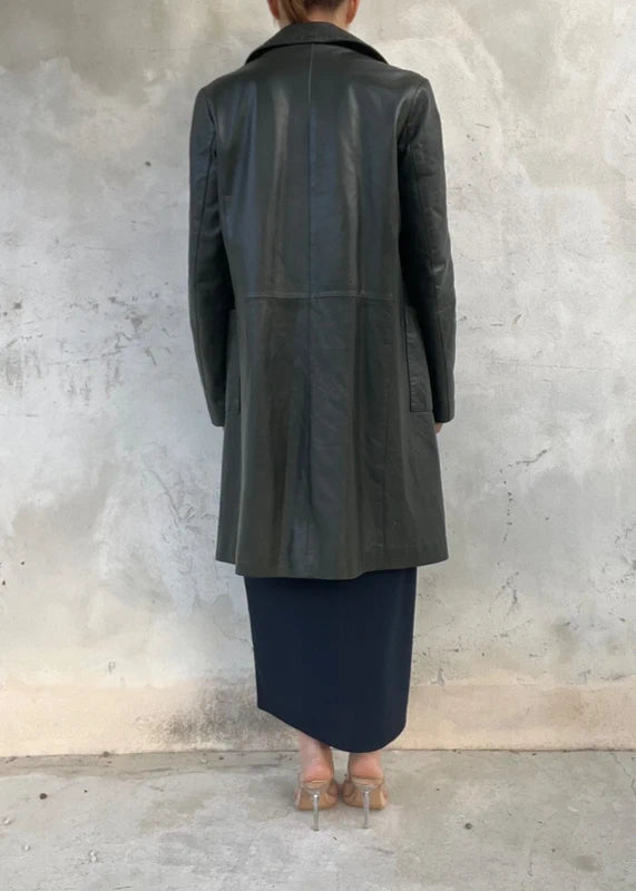 Trench in vera pelle verde scuro