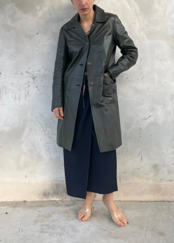Trench in vera pelle verde scuro