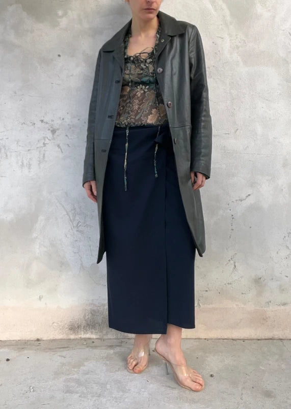 Trench in vera pelle verde scuro