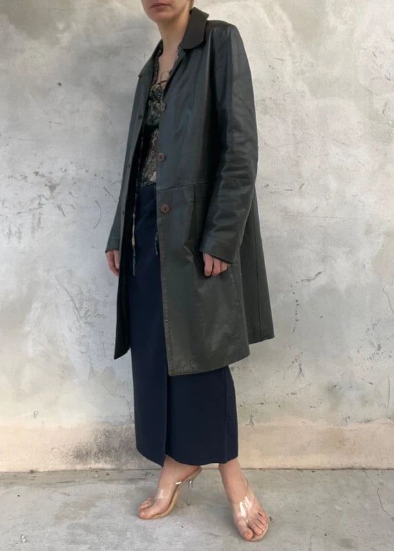 Trench in vera pelle verde scuro