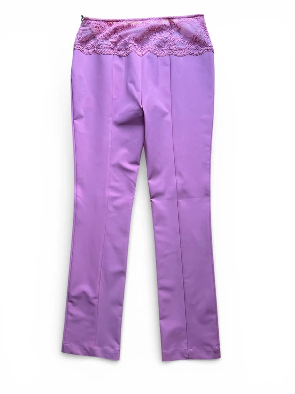 Pantaloni Blumarine rosa con baschina in pizzo