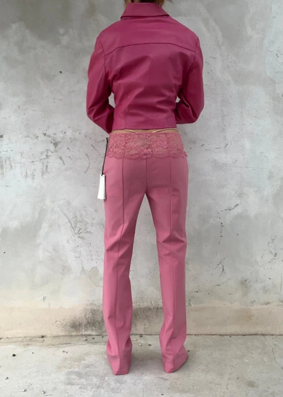 Pantaloni Blumarine rosa con baschina in pizzo