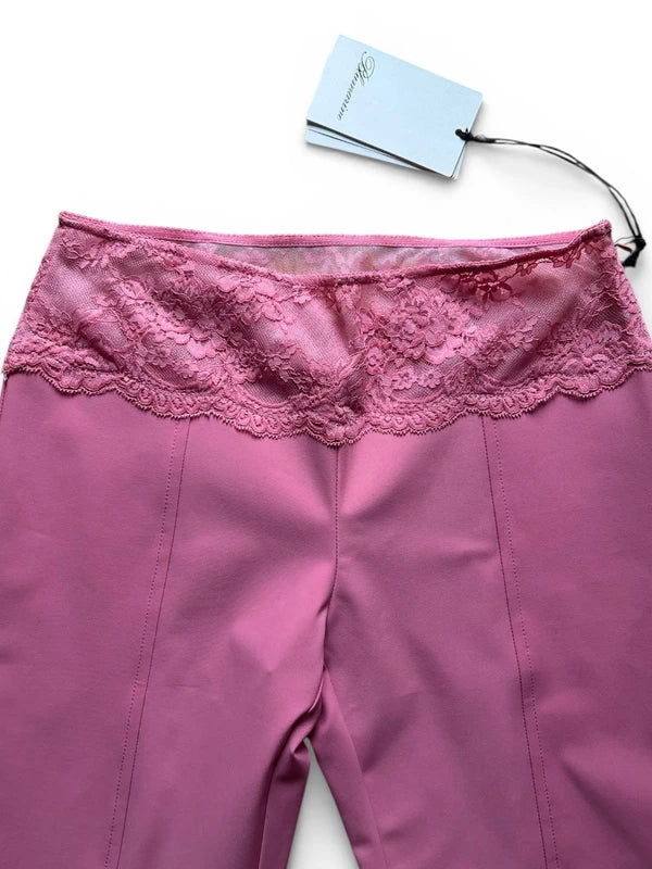 Pantaloni Blumarine rosa con baschina in pizzo
