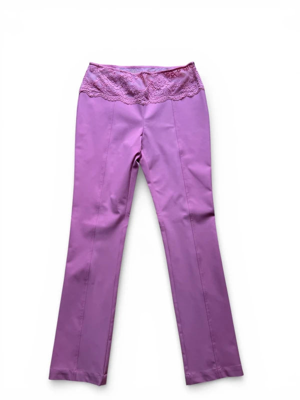 Pantaloni Blumarine rosa con baschina in pizzo