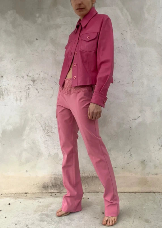 Pantaloni Blumarine rosa con baschina in pizzo