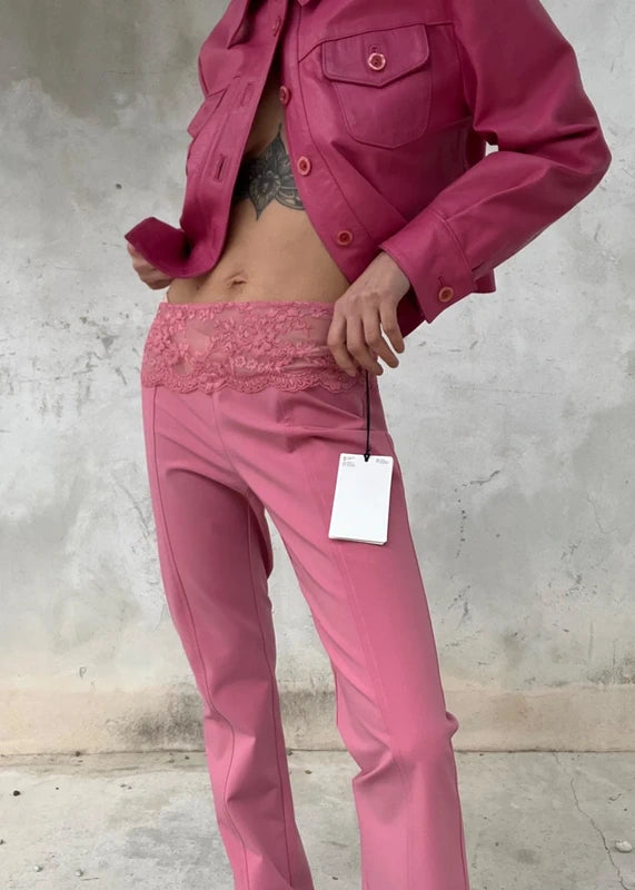 Pantaloni Blumarine rosa con baschina in pizzo