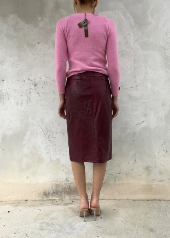 Maglione in misto angora/lana rosa ricamato con perline