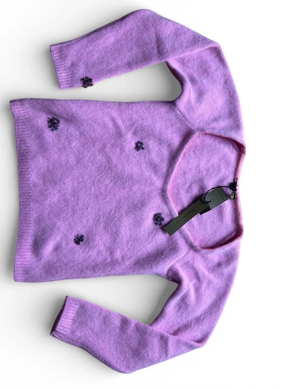Maglione in misto angora/lana rosa ricamato con perline