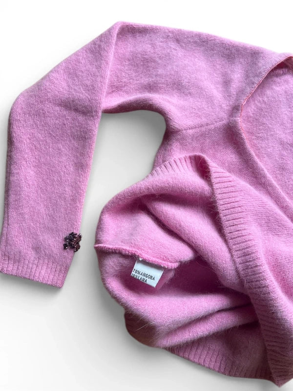 Maglione in misto angora/lana rosa ricamato con perline