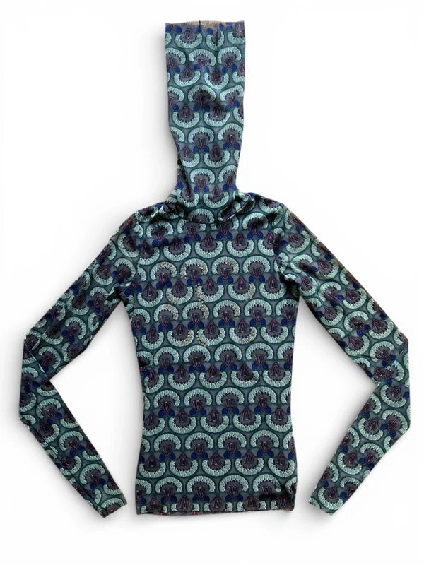 Mesh Top manica lunga con cristalli