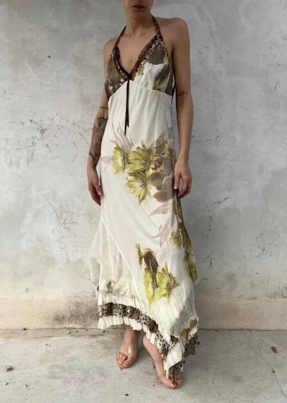 Abito di seta vintage lungo con Rouches