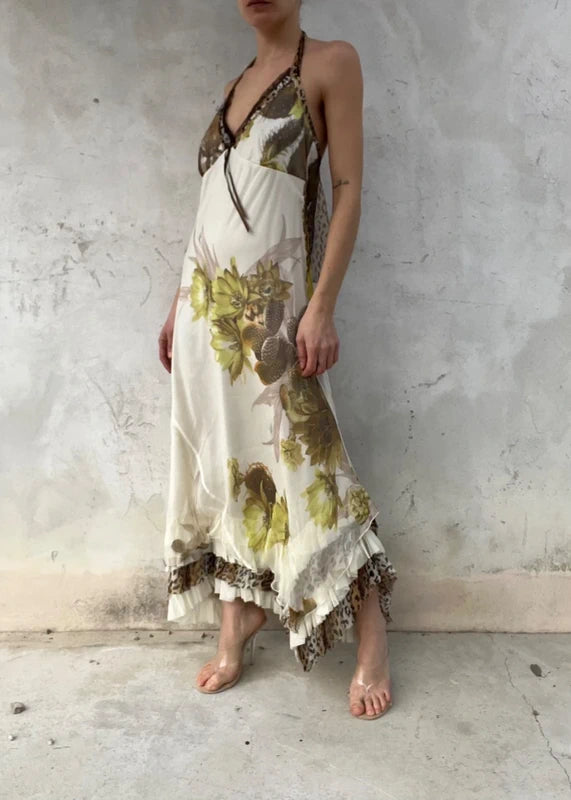 Abito di seta vintage lungo con Rouches