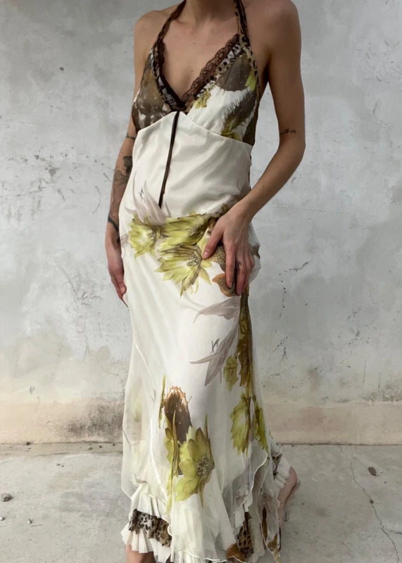 Abito di seta vintage lungo con Rouches