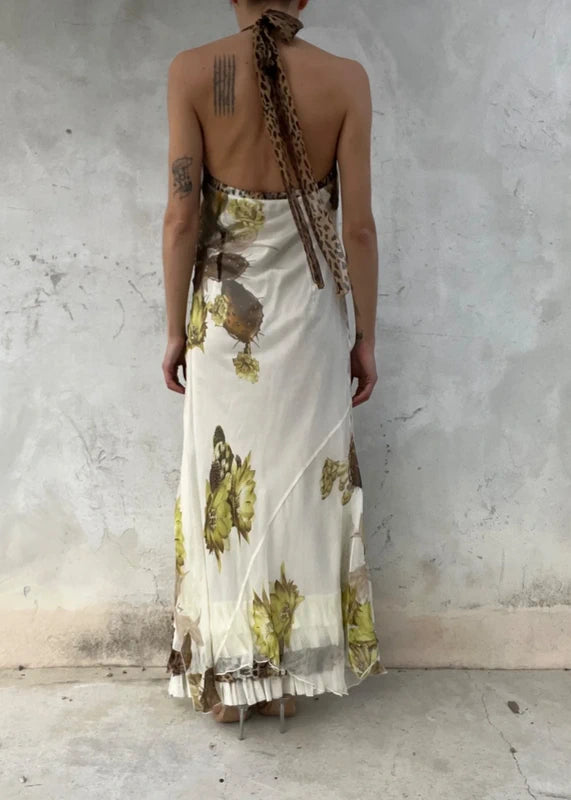 Abito di seta vintage lungo con Rouches