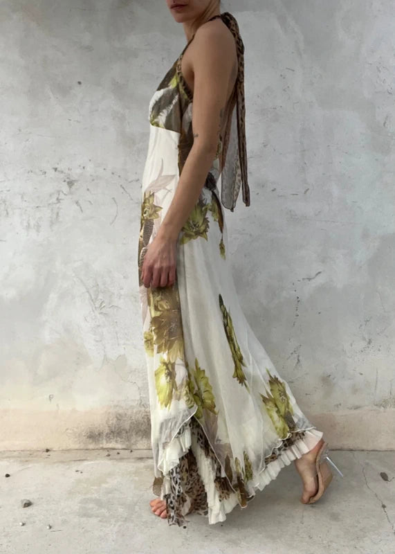 Abito di seta vintage lungo con Rouches