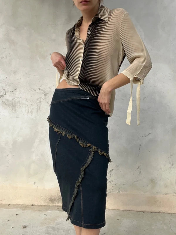 Gonna denim vintage sfrangiata