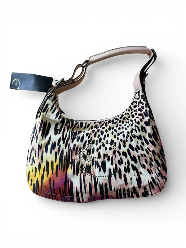 Borsa a spalla Just Cavalli con stampa leopardata - Logo borchiato, cinturino beige, Y2K Glam