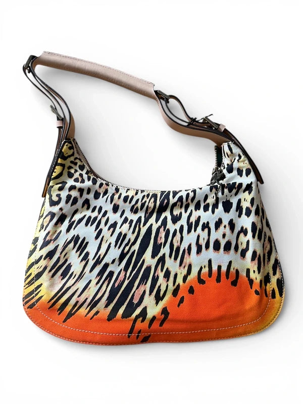 Borsa a spalla Just Cavalli con stampa leopardata - Logo borchiato, cinturino beige, Y2K Glam