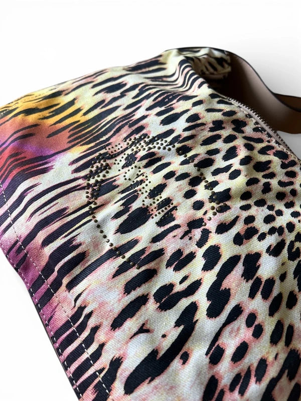 Borsa a spalla Just Cavalli con stampa leopardata - Logo borchiato, cinturino beige, Y2K Glam