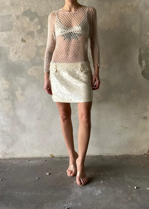 Mini gonna Paillettes panna