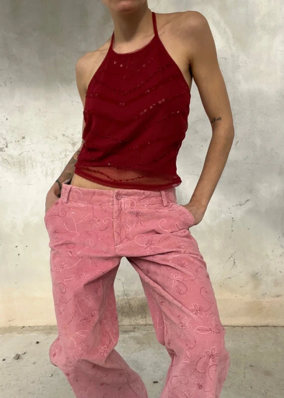 Top burgundy con paillettes