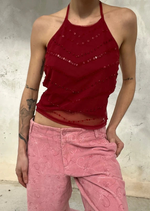 Top burgundy con paillettes