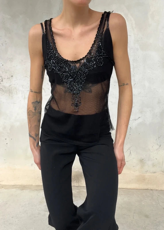 Top ricamato con perline