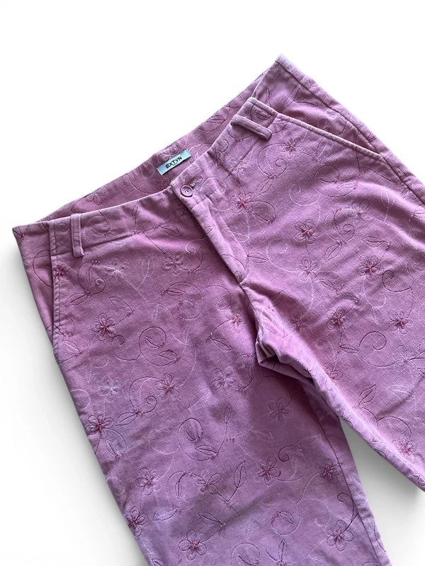 Pantaloni rosa Extyn con ricamo perline