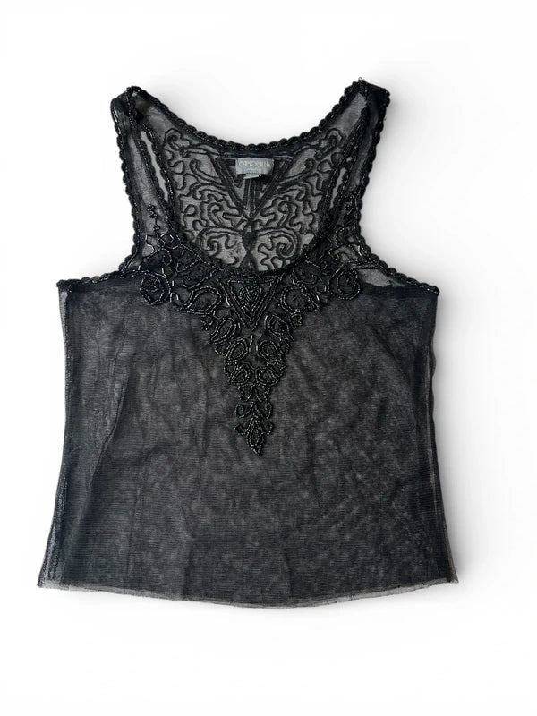 Top ricamato con perline