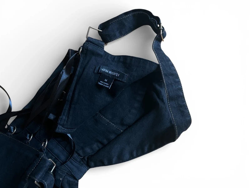 Corsetto crop in denim scuro con lacci