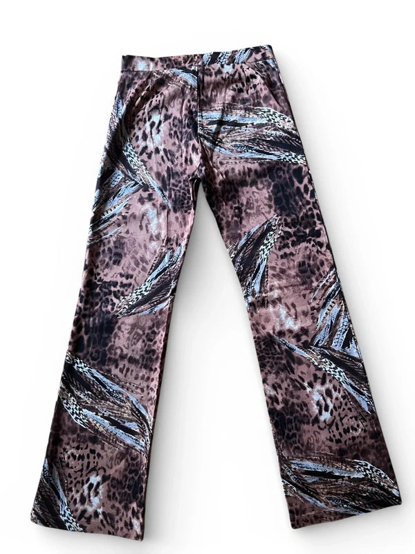 Pantaloni animalier con stampa piume