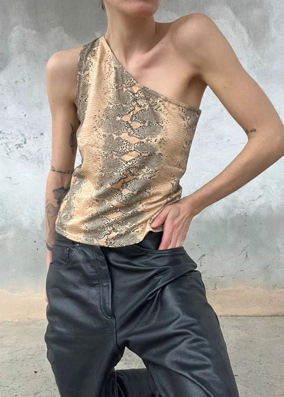 Top monospalla pitonato leggermente shimmer