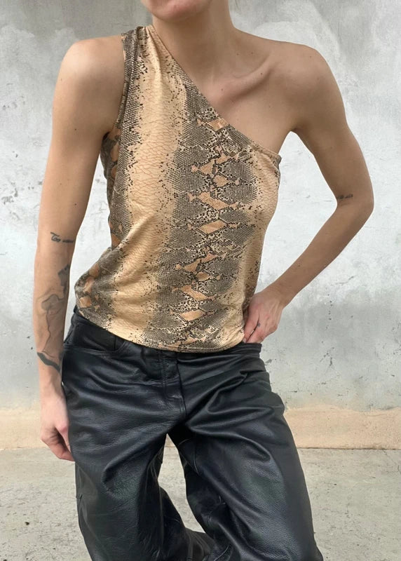 Top monospalla pitonato leggermente shimmer